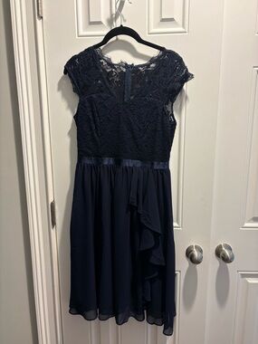 Navy Lace Bodice Chiffon Skirt Dress